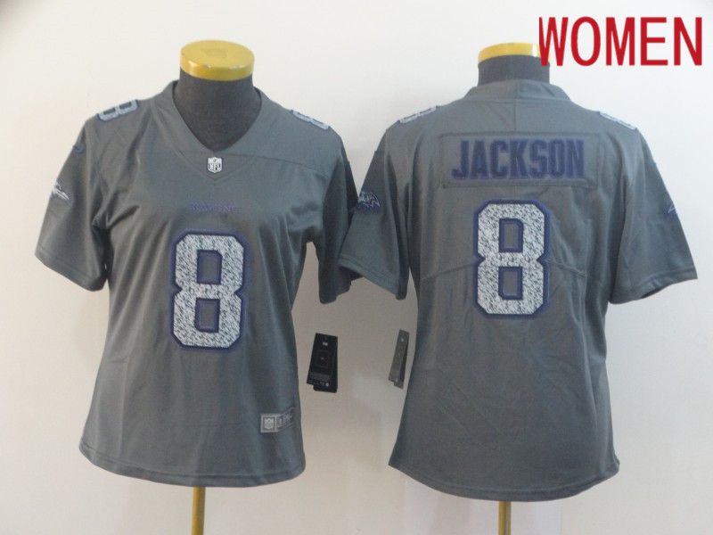 Women Baltimore Ravens #8 Jackson Nike Teams Gray Fashion Static  Limited NFL Jerseys->women nfl jersey->Women Jersey